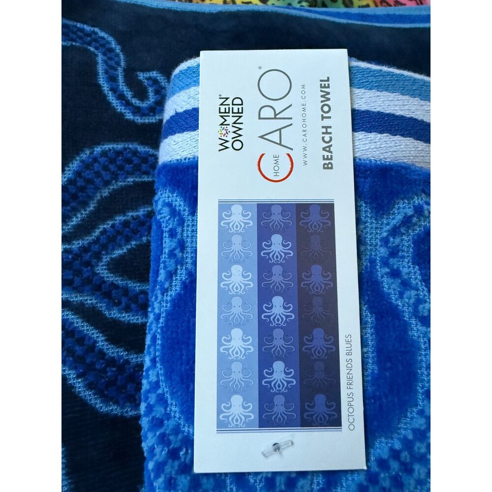 Caro Home Octopus Friends Blues Beach Towel 35x66 Blue Coastal Ocean NWT